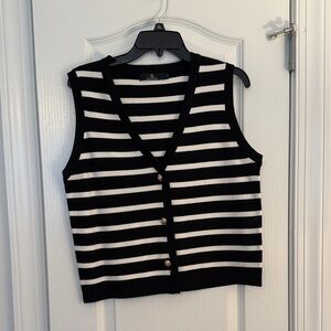 Black and White Striped Sleeveless Vest